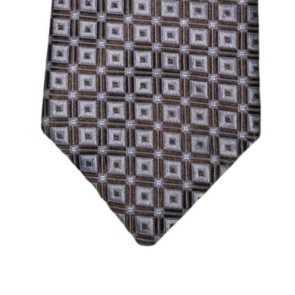 Michael Kors Geometric Silk Tie Gray Brown Designer Neck Tie